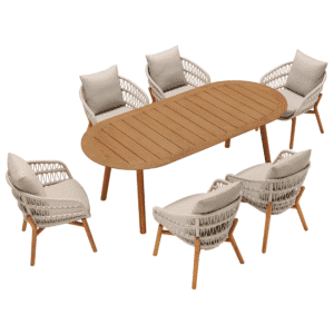 Set gradina Vasca masa ovala si 6 scaune bej Higold 301550T