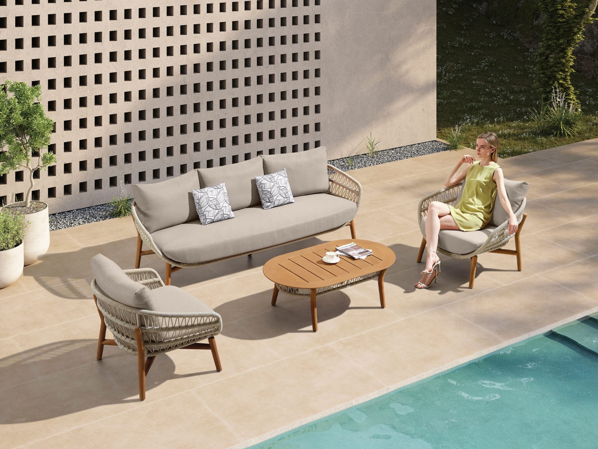 Mobilier gradina Vasca canapea 3 locuri 2 fotolii masuta Higold 301520T