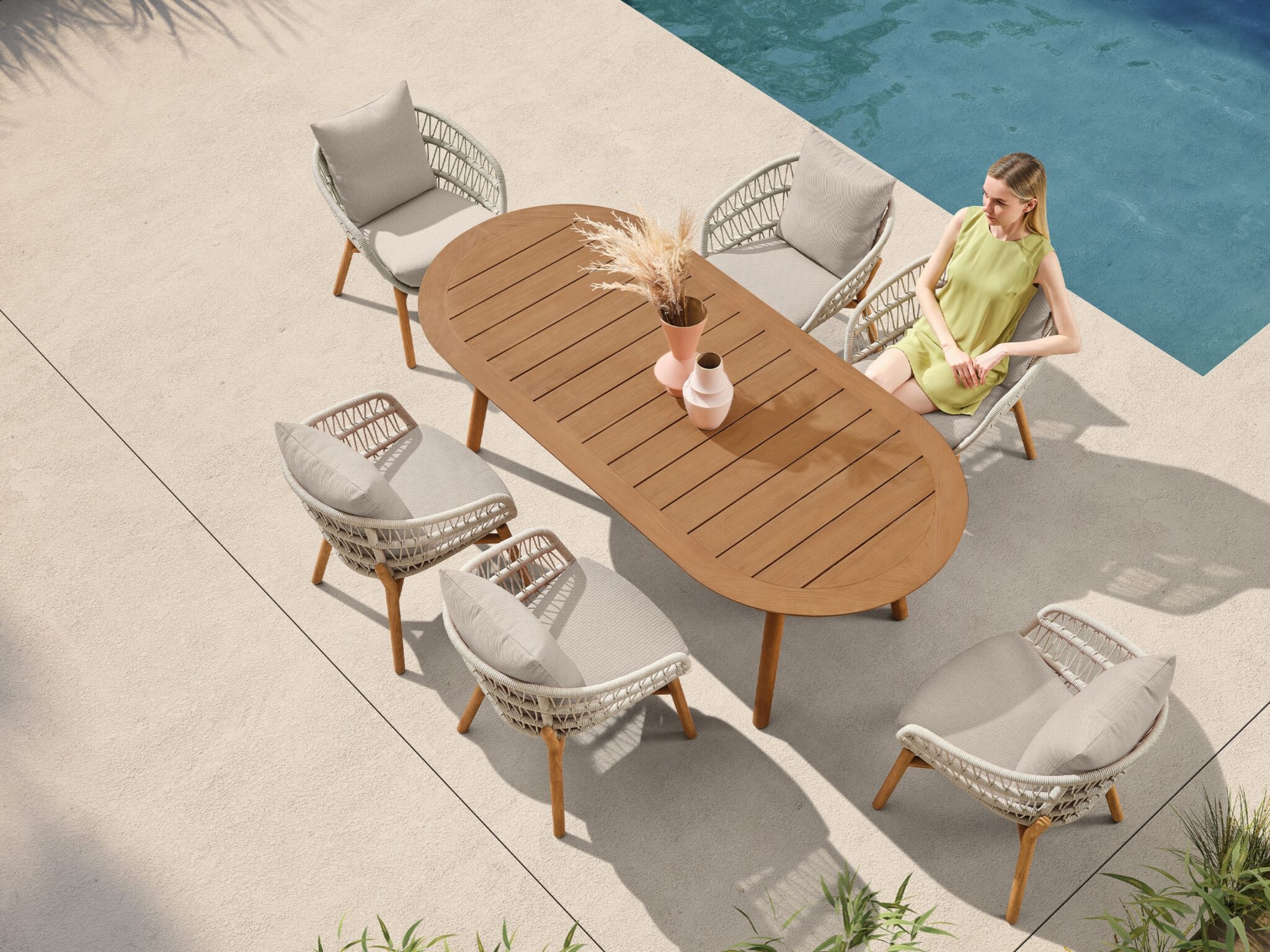 Set gradina Vasca masa ovala si 6 scaune bej Higold 301550T