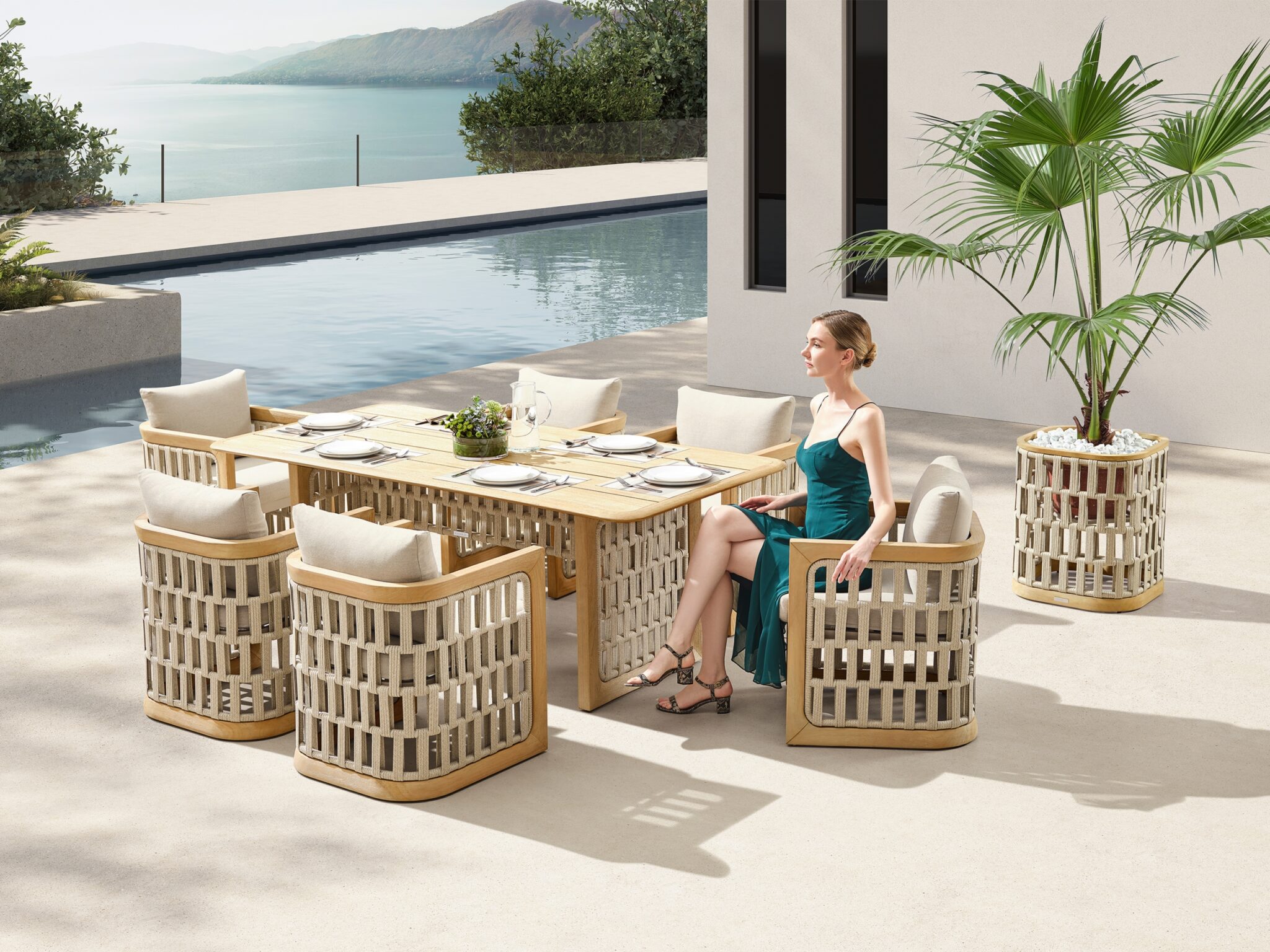 Set gradina Riva masa dreptunghiulara cu 6 scaune Higold 206480